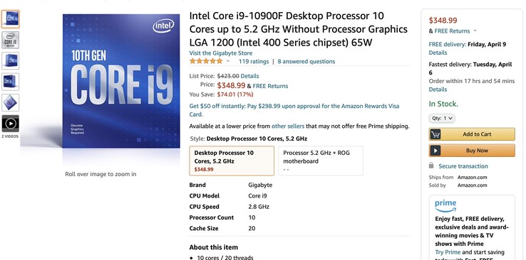 The Intel Core i9-10900F is a good deal right now on amazon.com