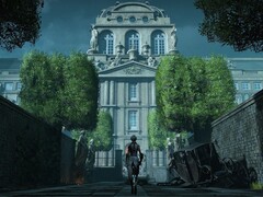 An image showing Aegis in front of a building in Steelrising.