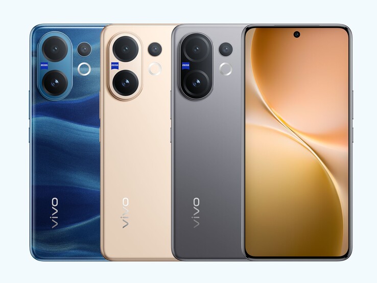 The Vivo V60 smartphone comes in mist gray, moonlit blue, and auspicious gold colorways (Image source: Vivo)