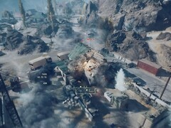 An attack helicopter shooting and destroying a building in Battlefield 6. (Image source: Battlefield on YouTube, screenshot)