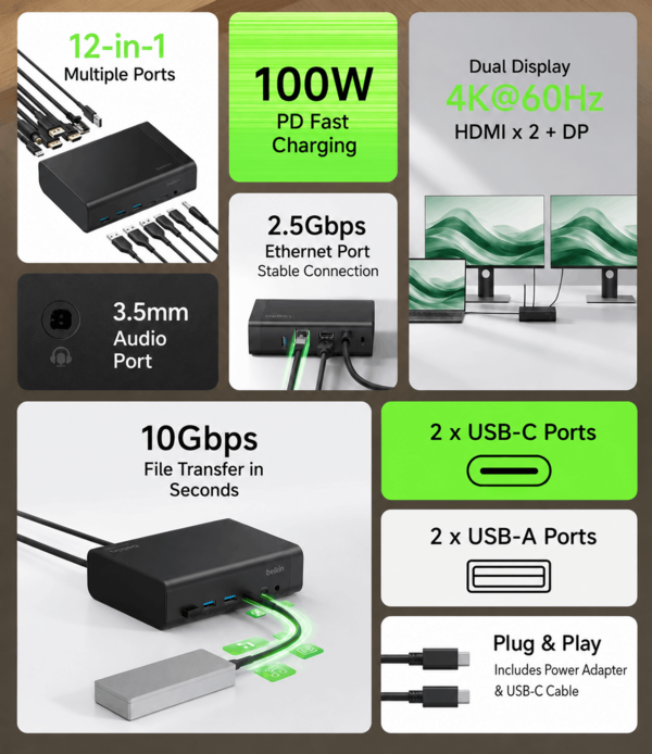 Belkin 12-in-1 dock features highlights (machine translated)