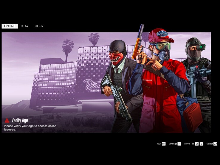 GTA Online homescreen showing age verification prompt. (Image source: Tez2 on X)