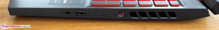 Right-hand side: 3.5 mm headphone and microphone jack, USB 2.0 Type-A, power connector