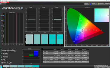 CalMAN: Colour Saturation – DCI P3 target colour space, custom colour settings