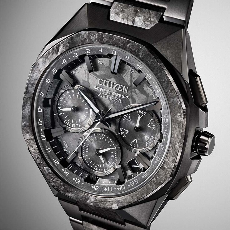 Citizen's all-black Attesa Satellite Wave GPS watch sports an octagonal bezel with a distinctive crystal-pattern titanium finish.