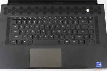 Dell has revamped the keyboard layout to omit the NumPad and dedicated Macro keys in favor of larger arrow keys and more ventilation grilles