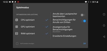 The OnePlus game mode pop-up menu