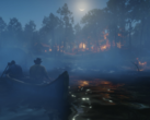 Red Dead Redemption 2 (PC) has support for HDR, high frame rates, and ultra-wide monitors. Pictured: A scene from the game, set in nighttime. (Image source: Steam)