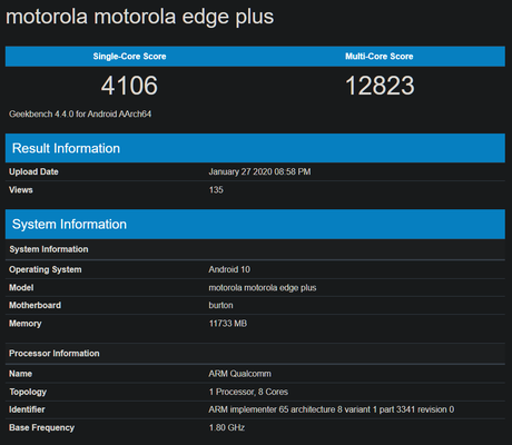 Motorola Edge Plus results (Source: Geekbench)