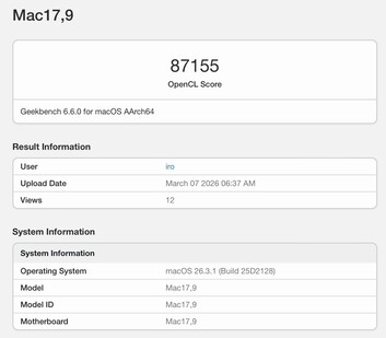 OpenCL score for the Apple M5 Pro.