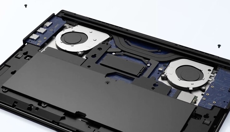 The Schenker Element 16 sports swappable battery, I/O modules, keyboard, motherboard, and fans. (Image source: Bestware)