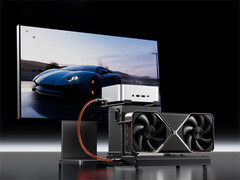 The EG01 with an SFX PSU, Nvidia GeForce RTX GPU and mini-PC stacked on top of it. (Image source: Aoostar)