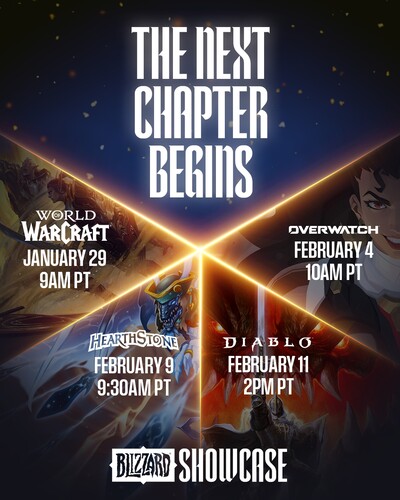 Roadmap for 2026: Blizzard's dates for upcoming showcases for WoW, Overwatch, Hearthstone, and Diablo. (Image source: Blizzard)