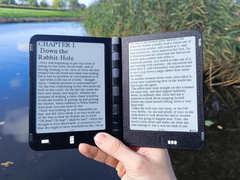 The Diptyx E-reader (pictured) handles charging and file transfers via USB-C. (Image source: u/spacerower via r/ereader)