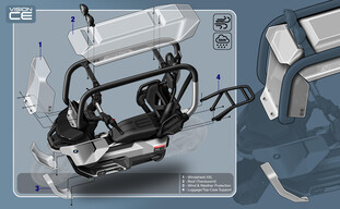 These renders show optional windscreen and roof panels to keep rain and wind at bay (Image source: BMW)