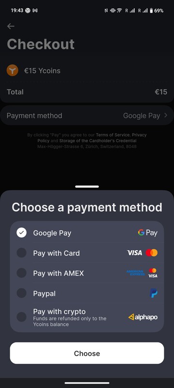 You can use the usual payment options for charging, with crypto currencies also supported.