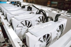 The ZOTAC Gaming GeForce RTX 30 Series White Edition cards are hooked up seemingly ready for crypto mining. (Image source:@ZOTAC_USA)