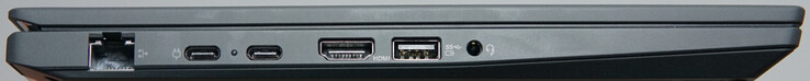 Ports left: 1-Gigabit-LAN, USB4 (40 Gbit/s, DP), USB-C (10 Gbit/s, DP), HDMI, USB-A (5 Gbit/s), Headset