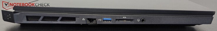 Left: LAN, USB-A (10 Gbps), SD reader, headset