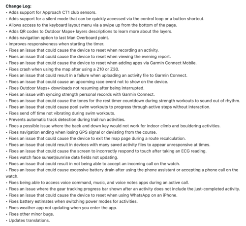 The release notes for Garmin Forerunner 970 update version 17.33