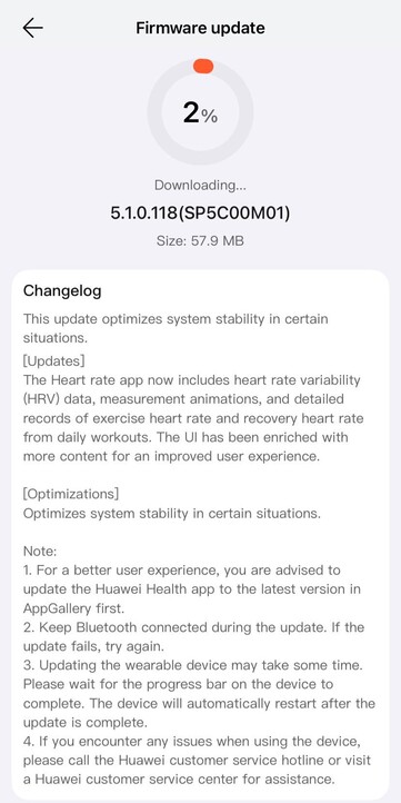 The release notes for software version 5.1.0.118 for the Huawei Watch Fit 4 Pro. (Image source: u/Cakerist via Reddit)