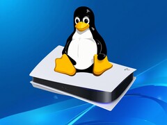 Tux Linux logo shown above PS5 console