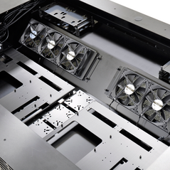 Fans are installed in banks of three or four making it easy to fit water cooling. (Source: Lian-Li)