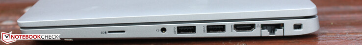 microSD, combined audio port, 2x USB-A 3.0, HDMI, RJ45, Dell Secure Lock