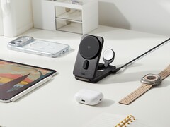 The new ESR CryoBoost foldable 3-in-1 magnetic charging station for Apple devices. (Image source: ESR)