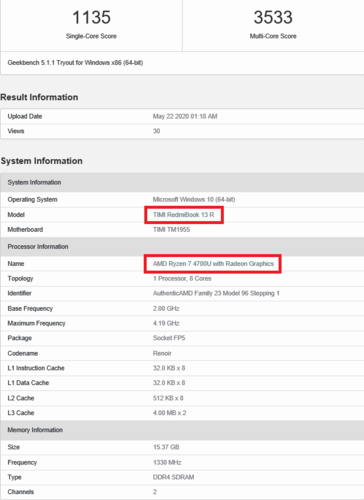 First Geekbench run. (Image source: Geekbench)