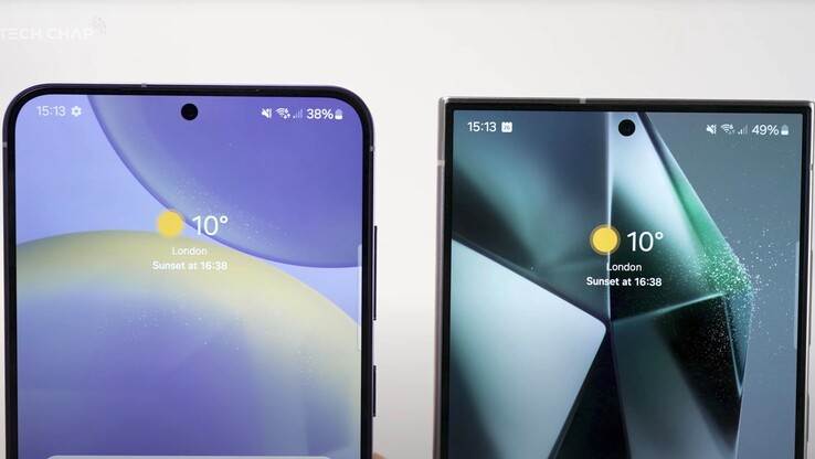 At the end of the comparison test, the Galaxy S24+ (left) has significantly less remaining runtime compared to the Galaxy S24 Ultra (right, image: TheTechChap)