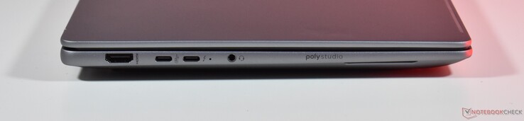 left: HDMI, 1x USB-C 3.2 Gen 2, Thunderbolt 4, 3.5mm Audio
