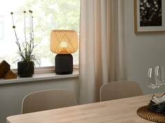 The IKEA SYMFONISK speaker lamp with Wi-Fi has a new bamboo shade. (Image source: IKEA)