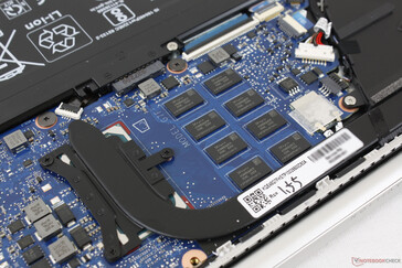 Soldered RAM modules sit in between the CPU and fan