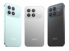 The Xiaomi Poco F8 Pro in its three launch colours. (Image source: Xiaomi via Sudhanshu Ambhore - edited)