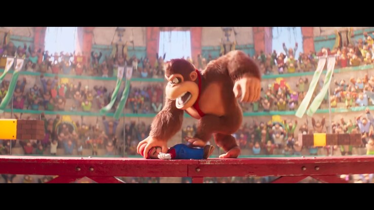 Mario and Donkey Kong fighting in The Super Mario Bros. movie (Image source: screenshot, UIP Singapore)