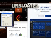 Browser windows of SpeedFan, Fan Control, and Notebook FanControl alongside the NitroSense app