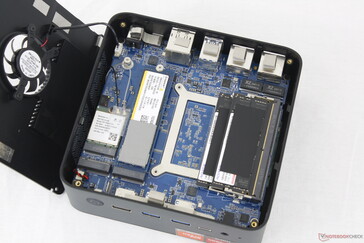 Removing the cooling apparatus reveals the motherboard underneath