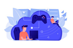 Cloud gaming illustration with multiple users connected via central infrastructure (Image source: vectorjuice via Freepik)