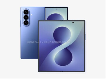 Unofficial CAD render of rumored Galaxy Z Fold 8 showing the front and back.
