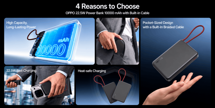 Oppo 22.5W Power Bank 10000 with built-in cable and compact design