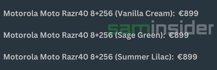 The new "Razr40" price leak. (Source: SamInsider)