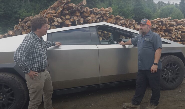 The men who tested the Cybertruck were impressed by many of the vehicles traits, including handling, performance, and the tech inside. (Image source: Tucker Carlson via YouTube)