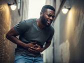 A black man clutching his abdomen (Image source: AI-generated image)
