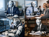 A humanoid robot doing white-collar work