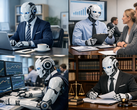 A humanoid robot doing white-collar work