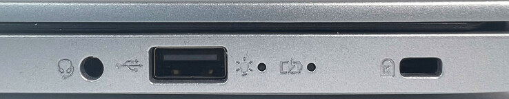 Right: combined audio port, 1x USB 2.0 Type-A, Kensington Lock
