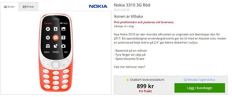 The supposed 3G version of the Nokia 3310 according to one online retailer