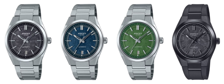From left to right: the Casio EFK-100CD-1A, EFK-100D-2A, EFK-100D-3A, and EFK-100XPB-1A watches. (Image source: Casio, edited)