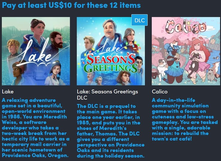 Decorative image. The third tier contains a total of 12 items (Image source: Humble Bundle)